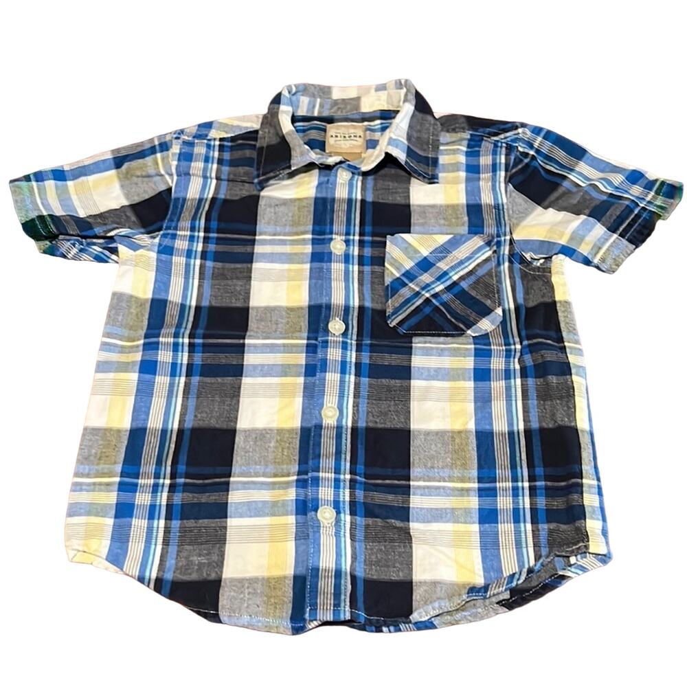 Arizona 5T Blue Plaid Button Up Shirt Short Sleeves Preppy